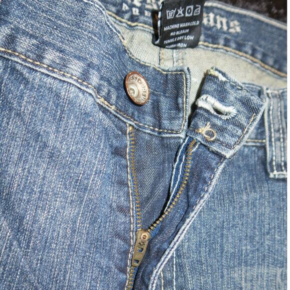 Mens Request Denim Jeans Embroidered 40x32 Leather Detail Back Patch Straight - Picture 9 of 14